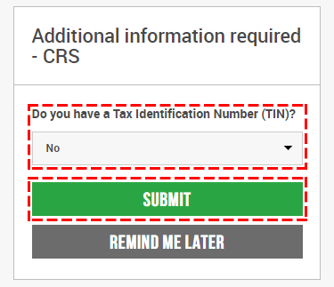 If you do not have a TIN, select No and click SUBMIT.