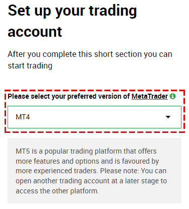 Select Trading Platform Registration on XM Additional Account