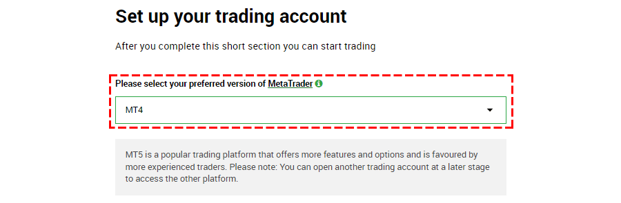 Select Trading Platform on XM Additional Account