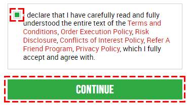 Read the XM terms of service and click "continue"