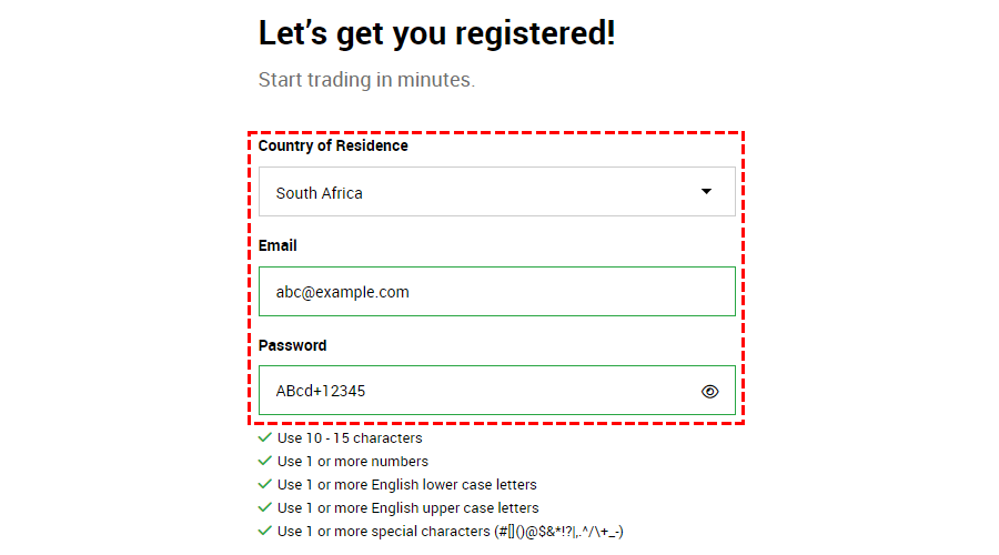 Fill in a brief profile on the XM registration form