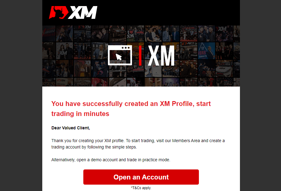 Email titled Welcome to XM