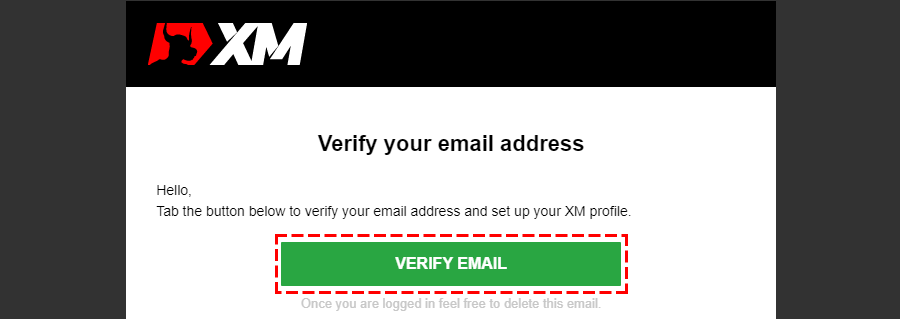 XM's registration confirmation email