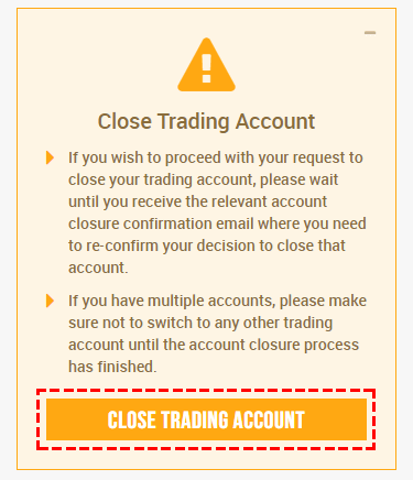 CLOSE TRADING ACCOUNT button in XM member area