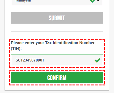 Example of how the Tax Identification Number (TIN) is entered and the CONFIRM button.