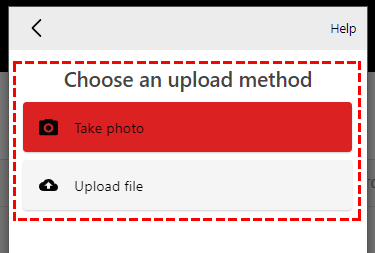 Screen for selecting the method of uploading document images.
