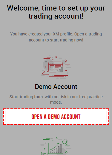 OPEN A DEMO ACCOUNT button in the XM member area.