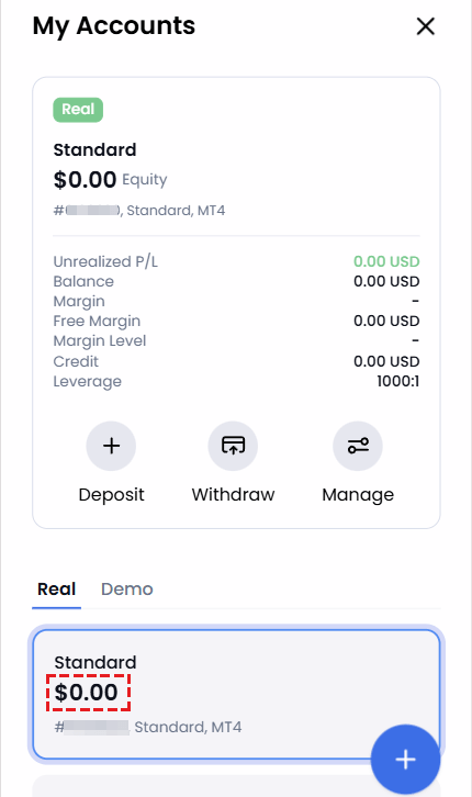 XM Members Area showing account balance at zero before closure
