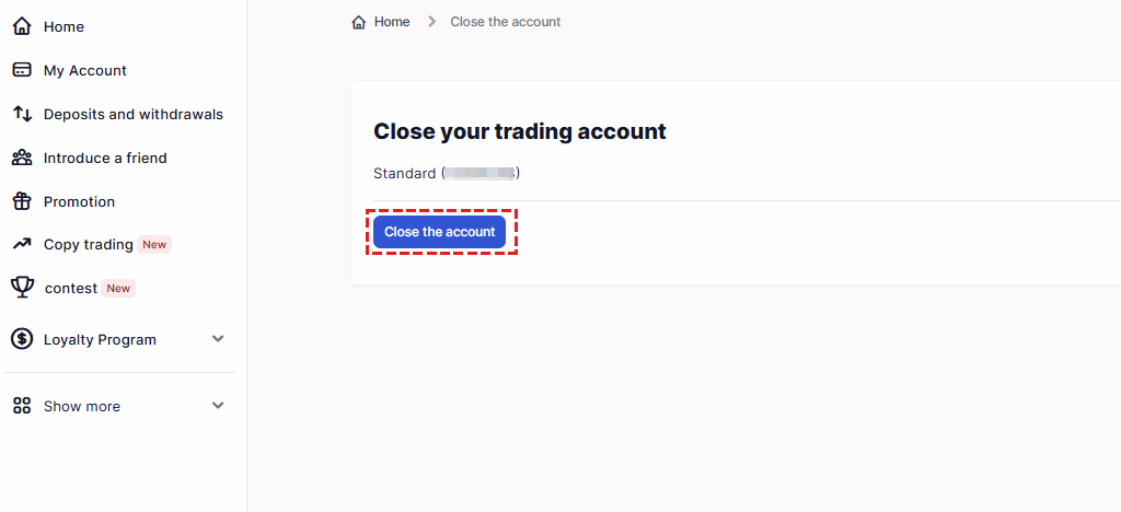 Entering password to confirm XM demo account closure