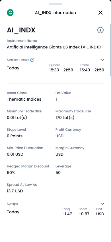 How to find thematic indices trading conditions in the XM Members Area — mobile version