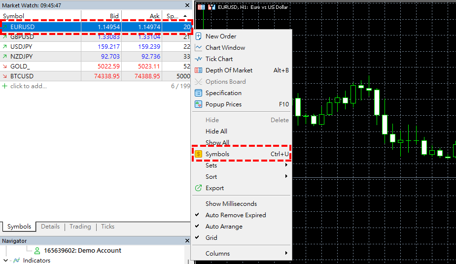 How to check swap rates in MT4/MT5 — step 1