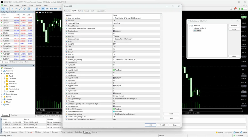 LocalTime parameter configuration screen