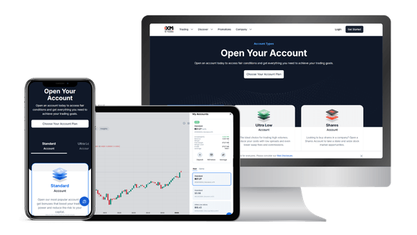 XM member area trading account setup screen