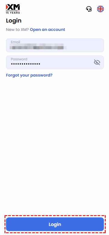 XM login screen for opening an additional trading account