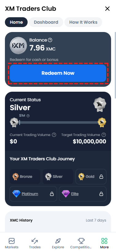 Guide to starting XMC redemption in XM Traders Club