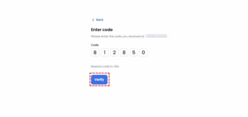 Screen for entering the 6-digit OTP to verify your phone number with XM