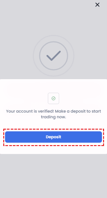 XM identity verification success screen after document upload, with a checkmark icon and Check Status button