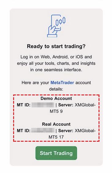 XM registration completion email showing account opening details