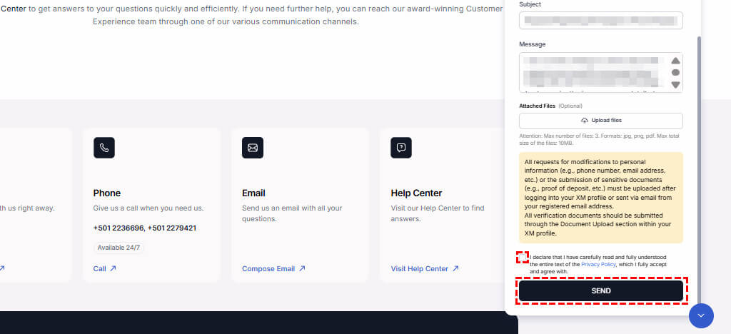 XM email send button