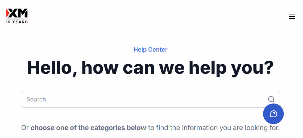 XM Help Centre FAQ screen showing frequently asked questions