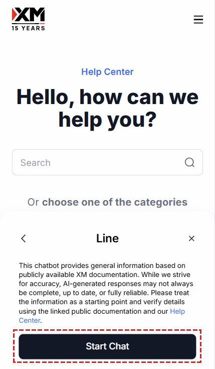 Chat Now button to add XM as a LINE contact on mobile