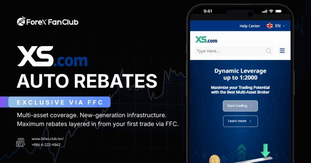 XS auto rebate promotional banner — multi-asset new-generation broker offer exclusive via Forex FanClub