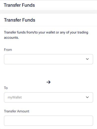 HFM Transfer Funds form on a phone with the From, To and Transfer Amount boxes, myWallet chosen in To