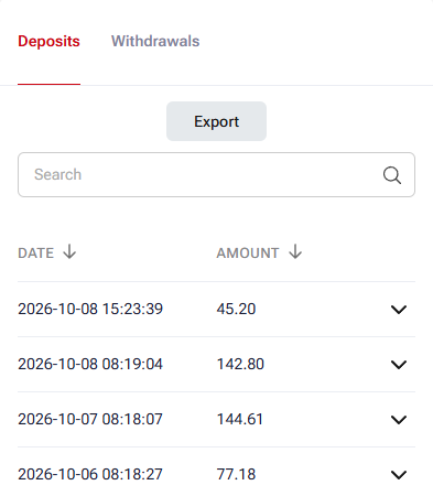 HFM app, My Wallet Finances, the Deposits list with one rebate payment per day