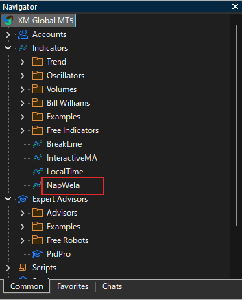 ภาพภาษาอังกฤษ: NapWela ใต้ Indicators ใน Navigator ของ MT5
