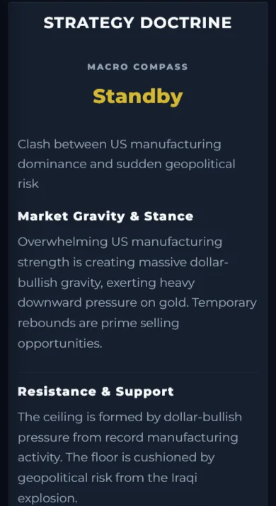 NinjaBull strategy panel with the stance and the support and resistance levels (mobile)