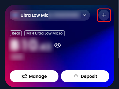 XM Home screen with the account card and the + button in its top right framed in red