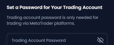 XM Set a Password for Your Trading Account screen with the password box