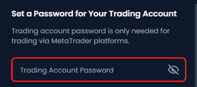 หน้าจอ Set a Password for Your Trading Account ของ XM กรอบสีแดงคือช่องรหัสผ่าน