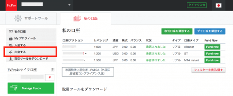 Fxpro出金方法 クレジット デビットカード編