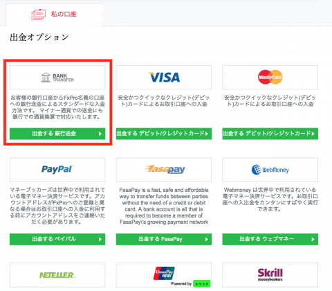 Fxpro出金方法 銀行 電信送金編