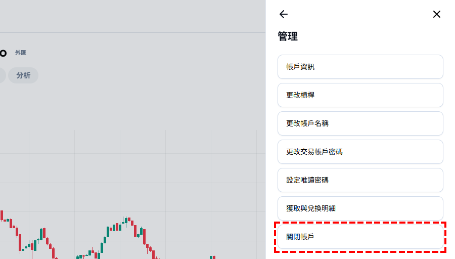 XM_我的帳戶_點選關閉帳戶_電腦版