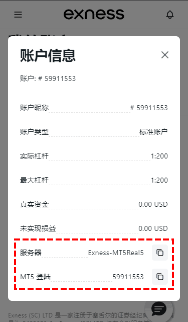 Exness_顯示帳戶信息_手機版