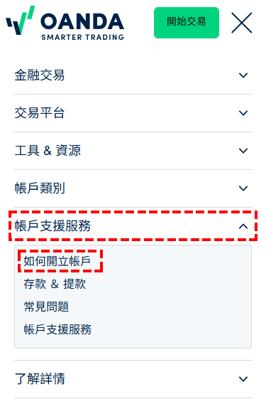OANDA模擬帳戶_首頁_點選帳戶支援_手機版